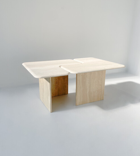 Mid-Century Modern Two-Parts Travertine Coffee Table, Italy, 1970s