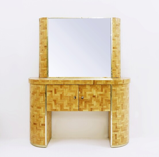 Mid-Century Modern Vanity Console with Mirror, 1970s