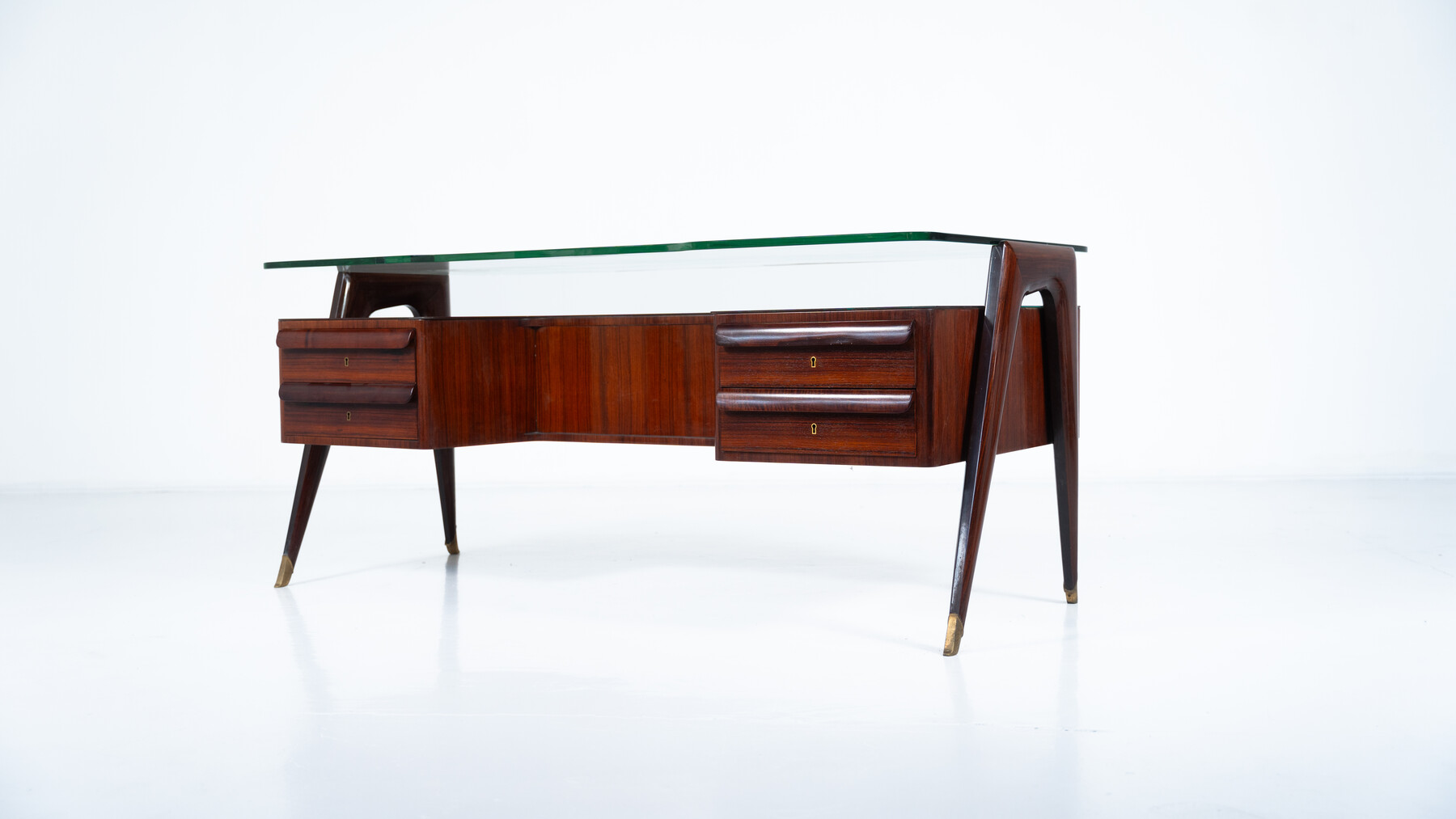 Mid-Century Modern Vittorio Dassi Desk, Wood and Glass, 1950s