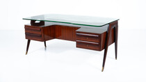 Mid-Century Modern Vittorio Dassi Desk, Wood and Glass, 1950s