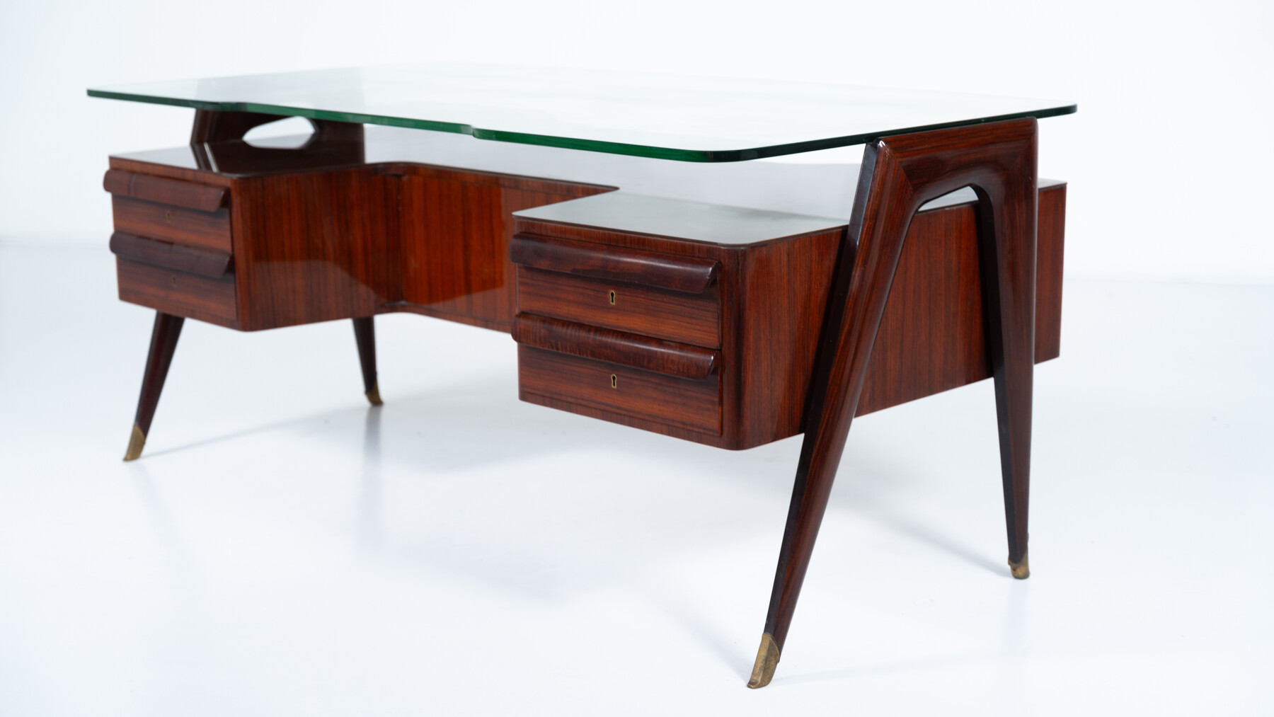 Mid-Century Modern Vittorio Dassi Desk, Wood and Glass, 1950s