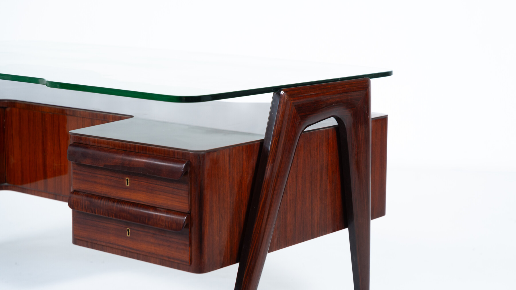 Mid-Century Modern Vittorio Dassi Desk, Wood and Glass, 1950s