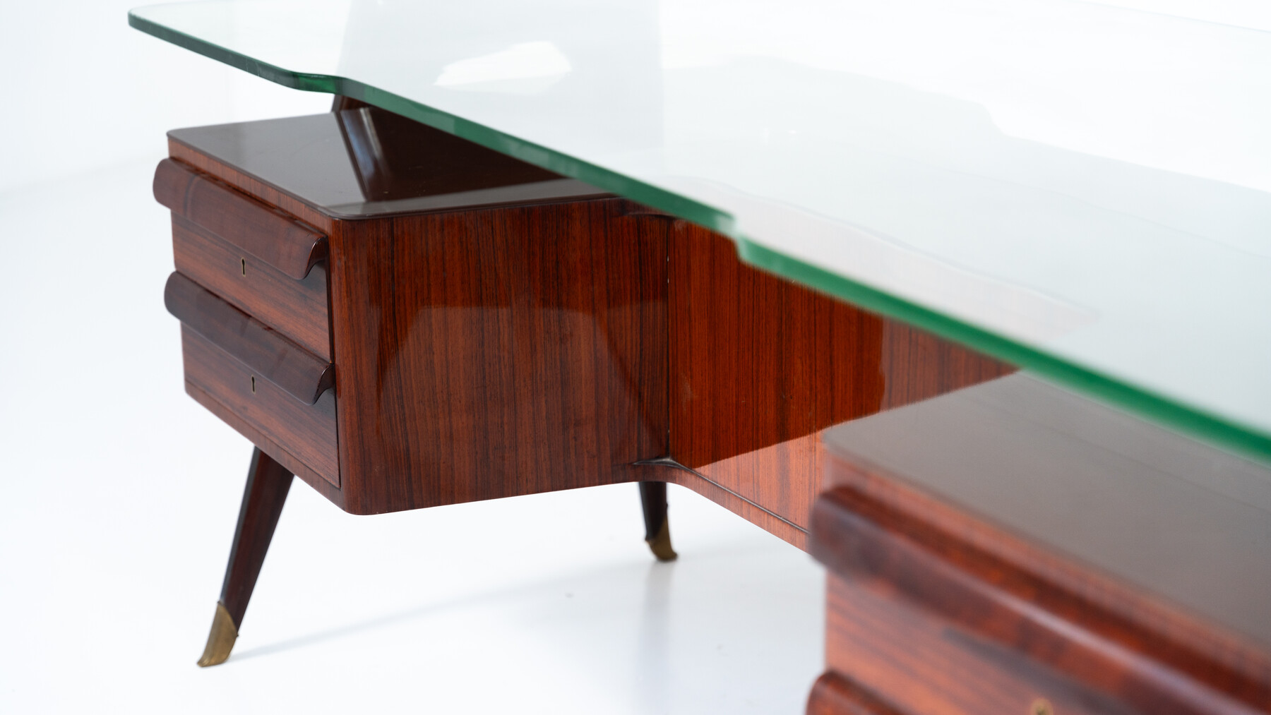Mid-Century Modern Vittorio Dassi Desk, Wood and Glass, 1950s