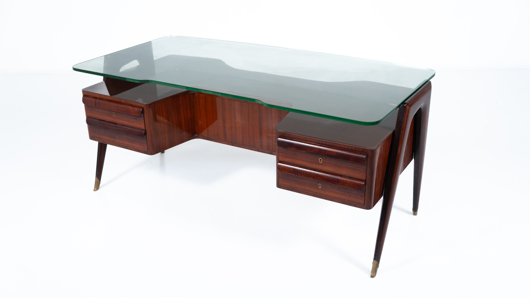 Mid-Century Modern Vittorio Dassi Desk, Wood and Glass, 1950s