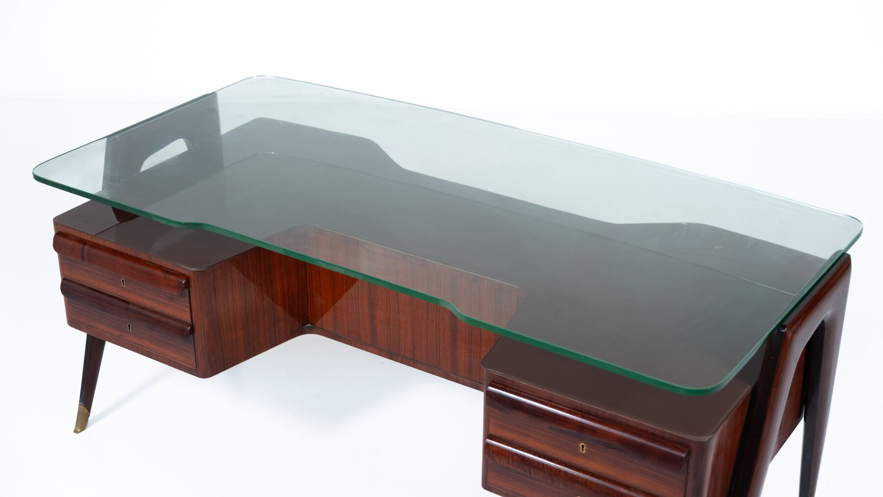 Mid-Century Modern Vittorio Dassi Desk, Wood and Glass, 1950s
