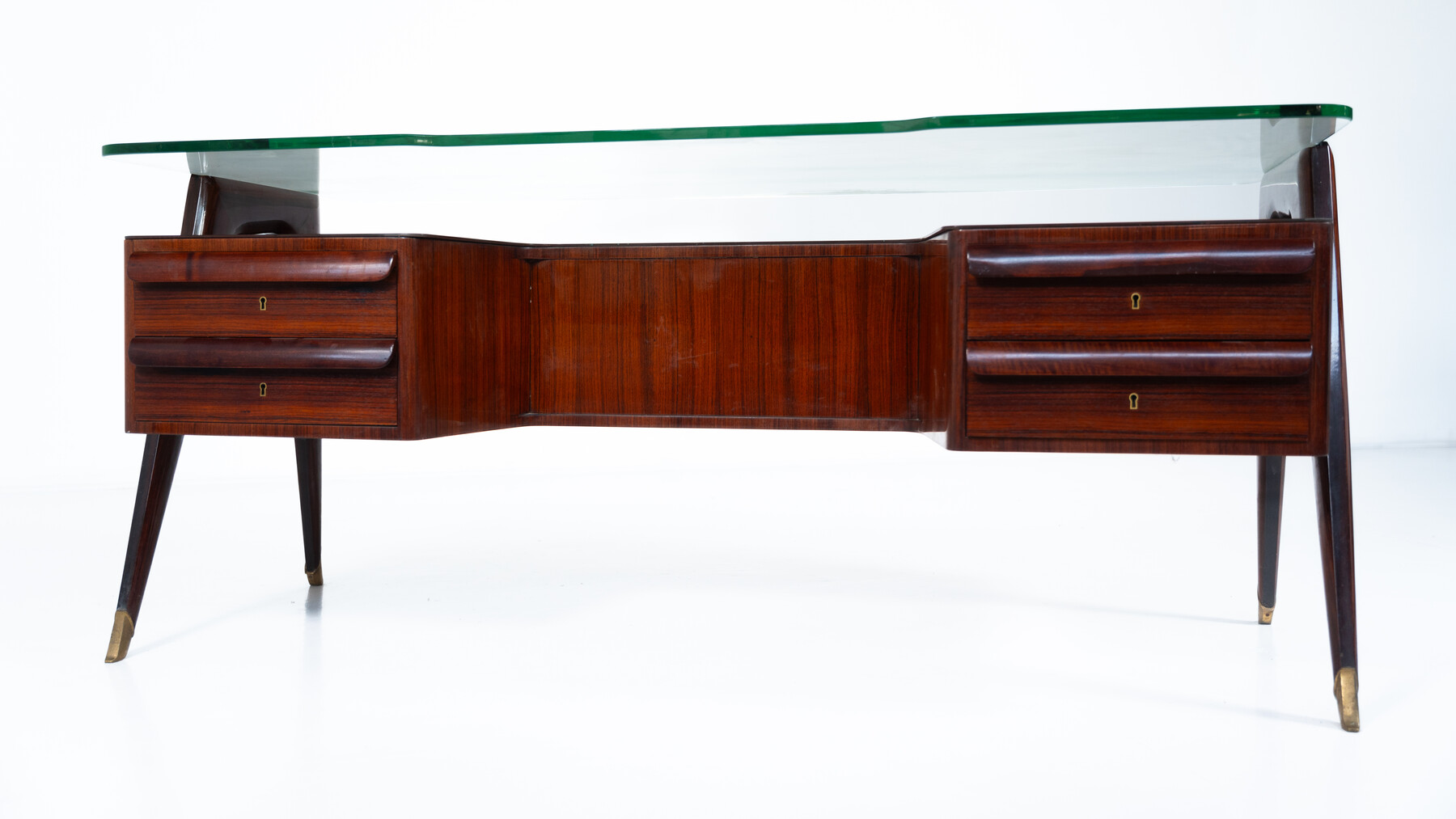 Mid-Century Modern Vittorio Dassi Desk, Wood and Glass, 1950s