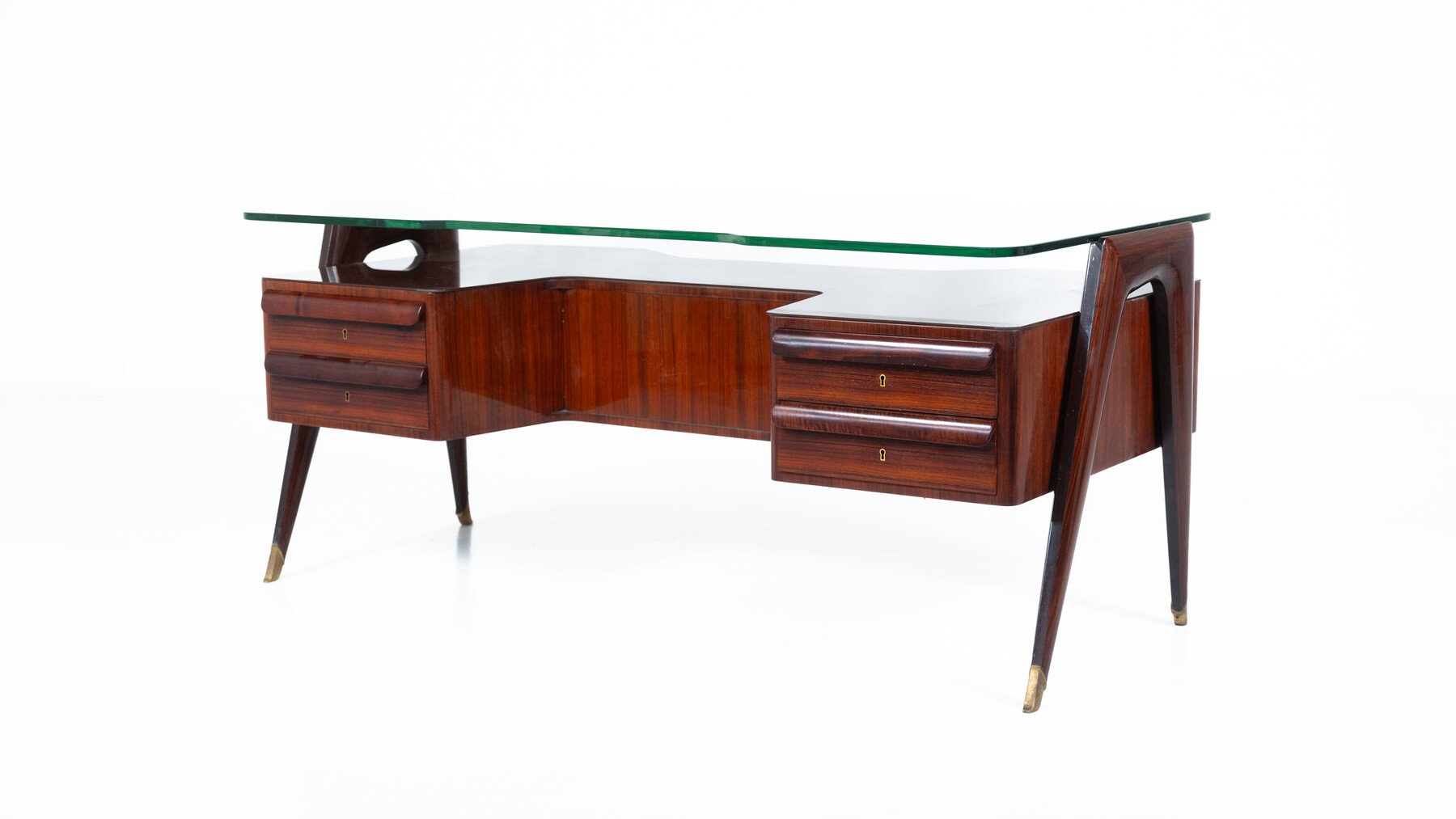 Mid-Century Modern Vittorio Dassi Desk, Wood and Glass, 1950s