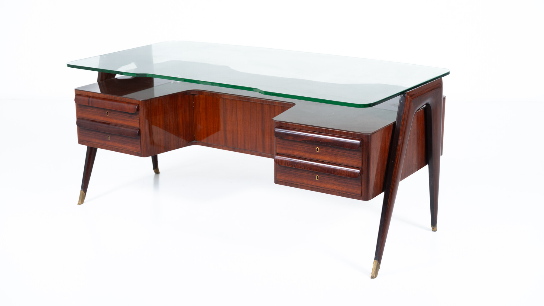 Mid-Century Modern Vittorio Dassi Desk, Wood and Glass, 1950s