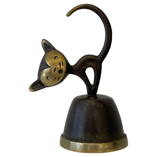 Mid-Century Modern Walter Bosse Cat Dinner Bell in Brass by Hertha Baller, Austria, 1950s