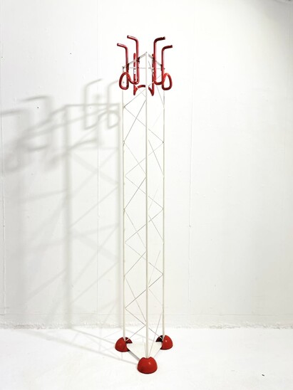 Mid-Century Modern White and Red Metal Coat Hanger - Italy 1980s