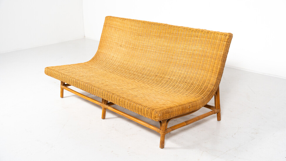 Mid-Century Modern Wicker Bench, Italy, 1970s