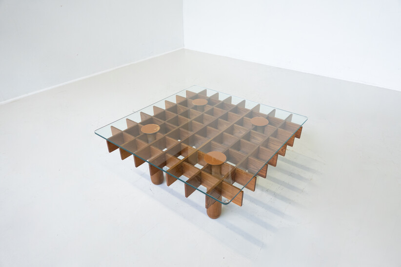 Mid-Century Modern Wood and Glass Square Coffee Table ,Italy, 1970s