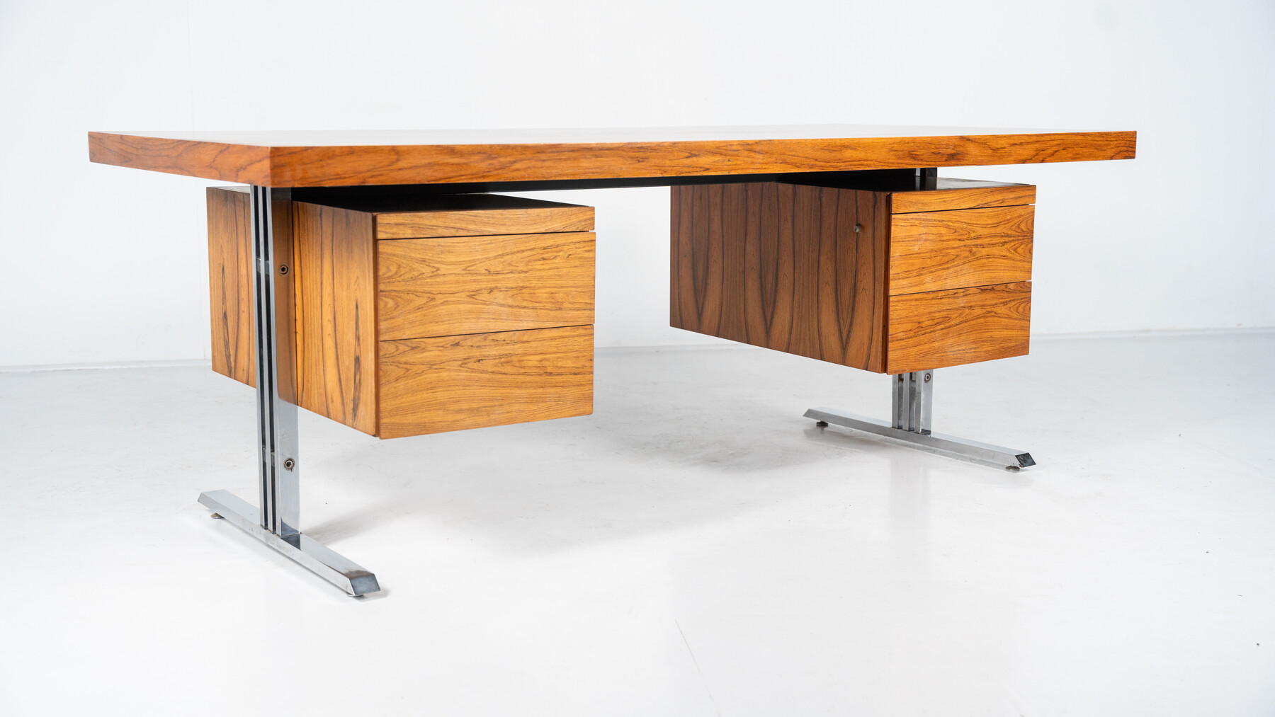 Mid-Century Modern Wooden and Chrome Desk, Italy, 1970s