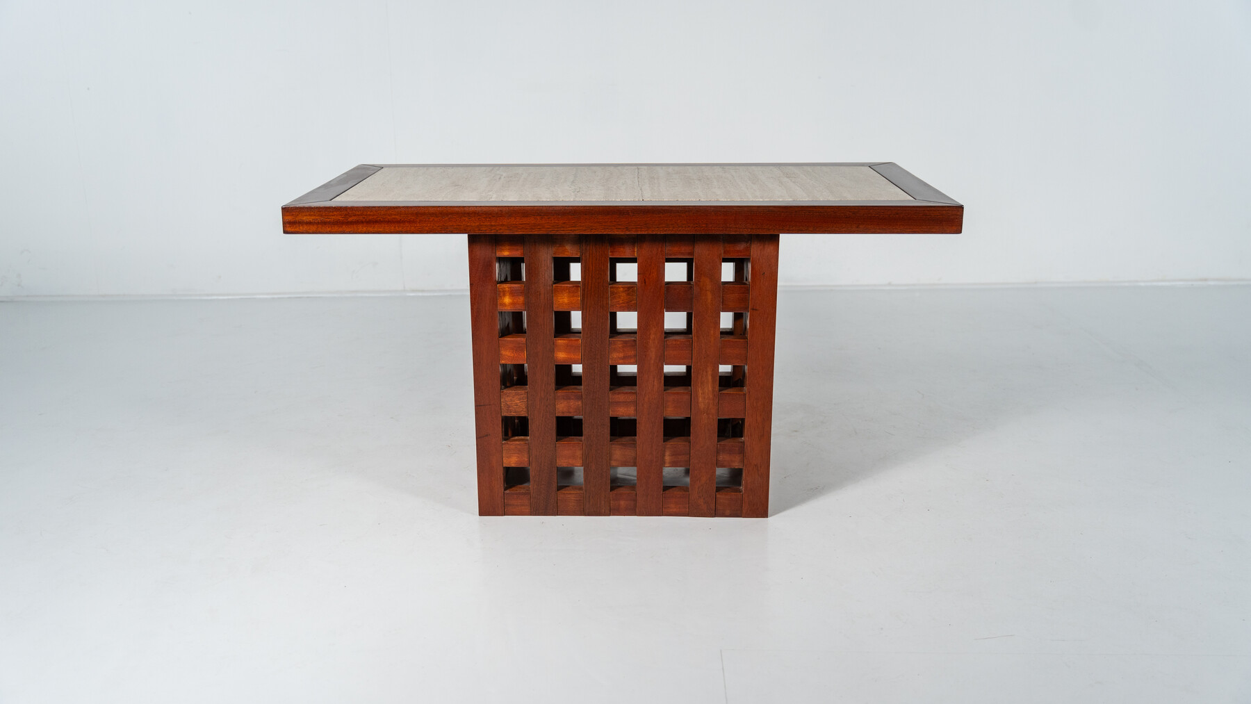 Mid-Century Modern Wooden and Travertine Table/Console, Italy, 1970s