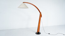 Mid-Century Modern Wooden Arc Floor Lamp, Italy, 1960s