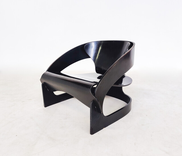 Mid-Century Modern Wooden Armchair Model 4801 by Joe Colombo for Kartell, 1960s