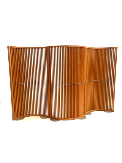Mid-Century Modern Wooden Folding Screen, Divided in 3 Parts, Italy, 1960s