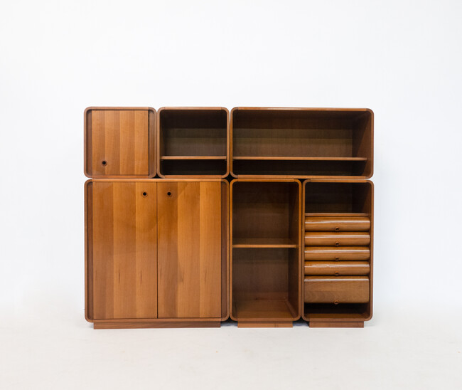 Mid-Century Modern Wooden Modular Wall Unit, Italy, 1980s