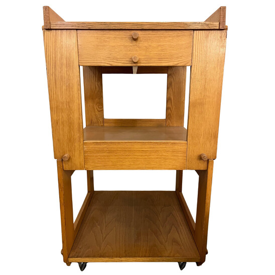 Mid-Century Modern Wooden Side Table with Casters