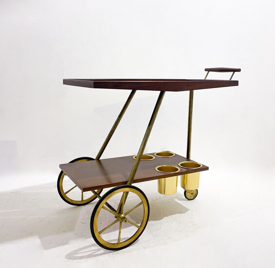 Mid-Century Modern Wooden Trolley, Italy, 1950s