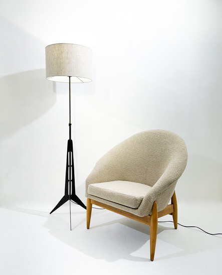 Mid Century Modern Wrought Iron Tripod Floor Lamp