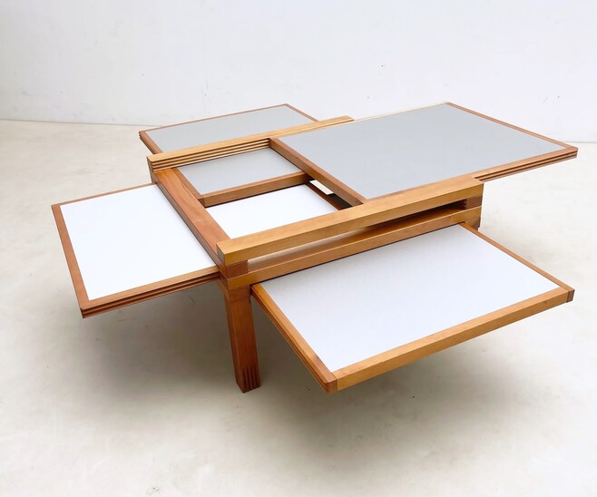 Mid-century modulable wooden coffee table model 