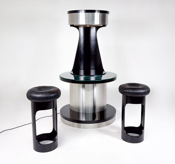 Mid-Century Motorized Bar by Willy Rizzo, Wood Metal and Glass, Italy, 1970s