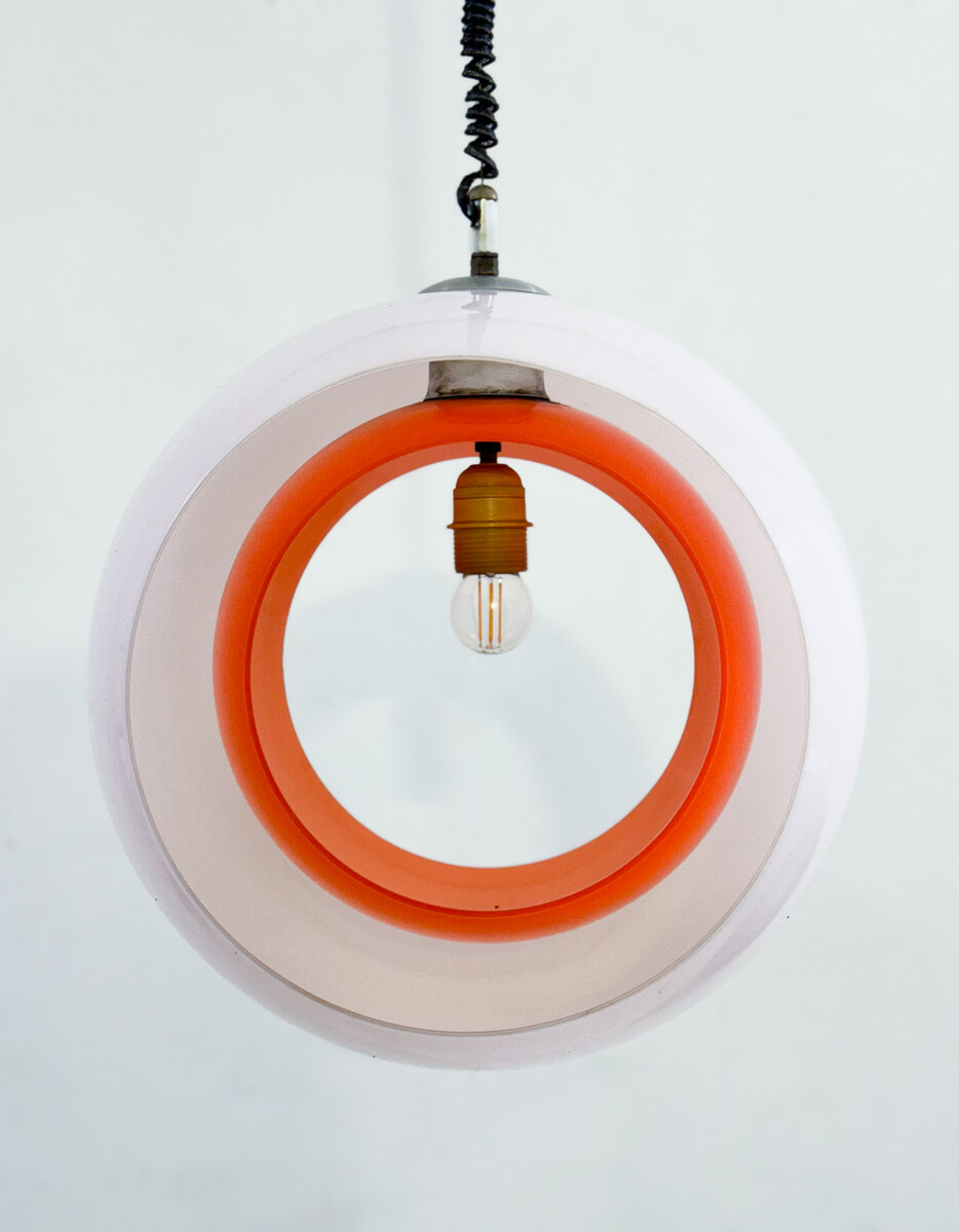 Mid-century Murano Glass White and Orange Suspension model 