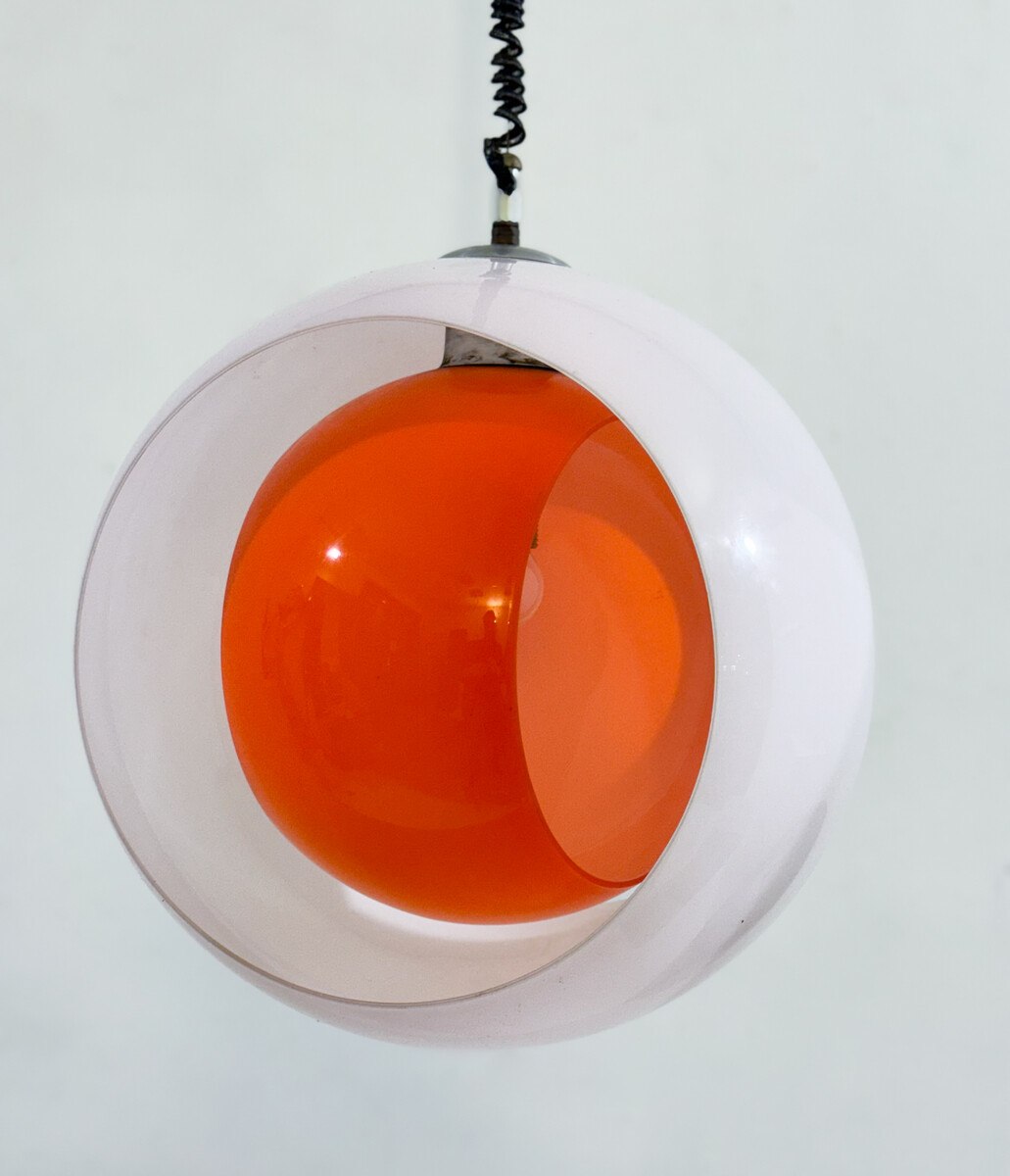 Mid-century Murano Glass White and Orange Suspension model 