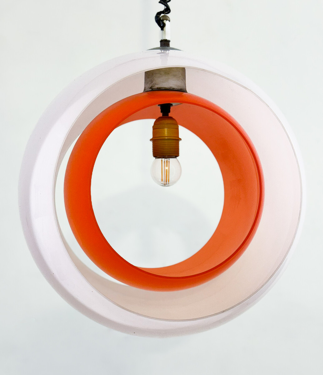 Mid-century Murano Glass White and Orange Suspension model 