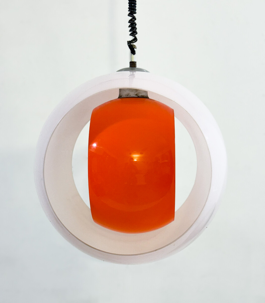 Mid-century Murano Glass White and Orange Suspension model 