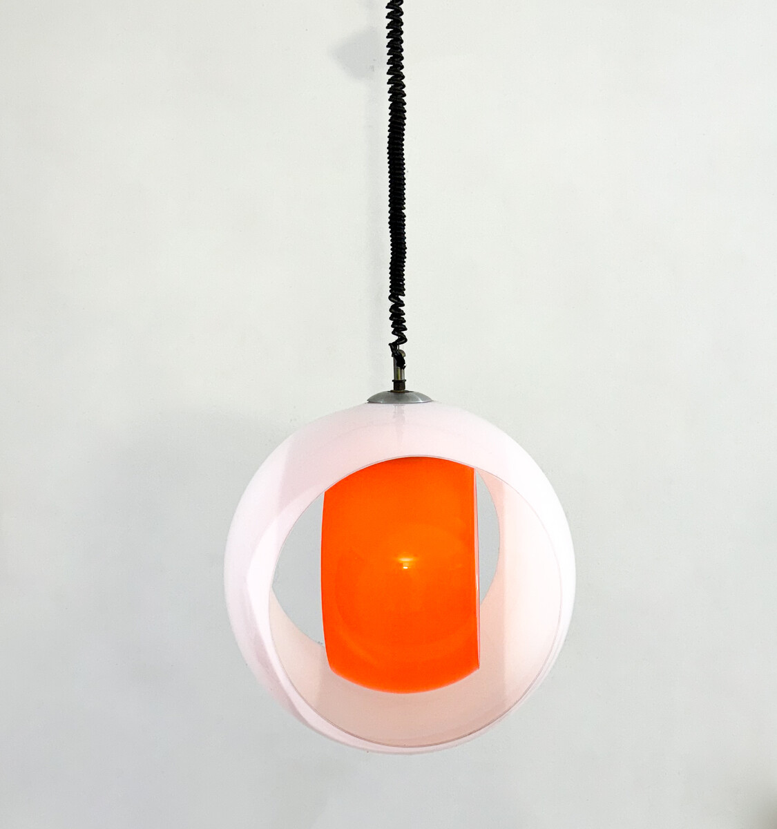 Mid-century Murano Glass White and Orange Suspension model 