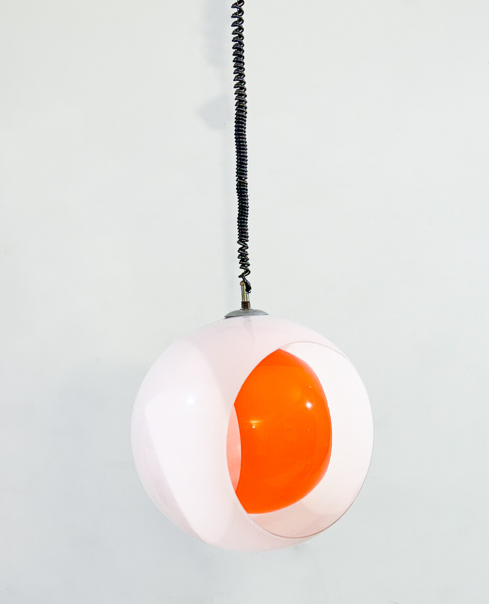 Mid-century Murano Glass White and Orange Suspension model 