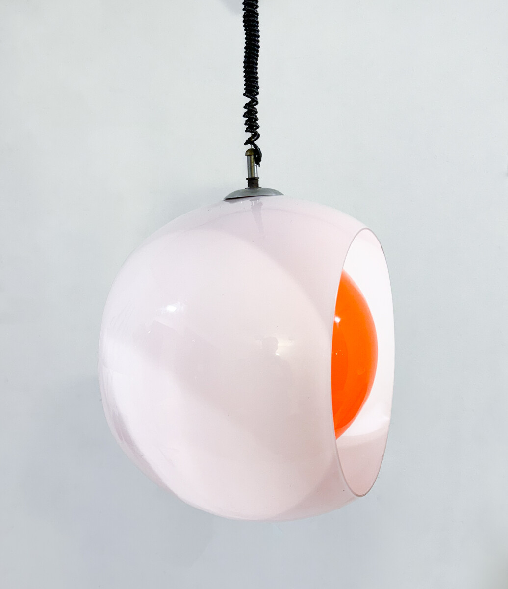 Mid-century Murano Glass White and Orange Suspension model 