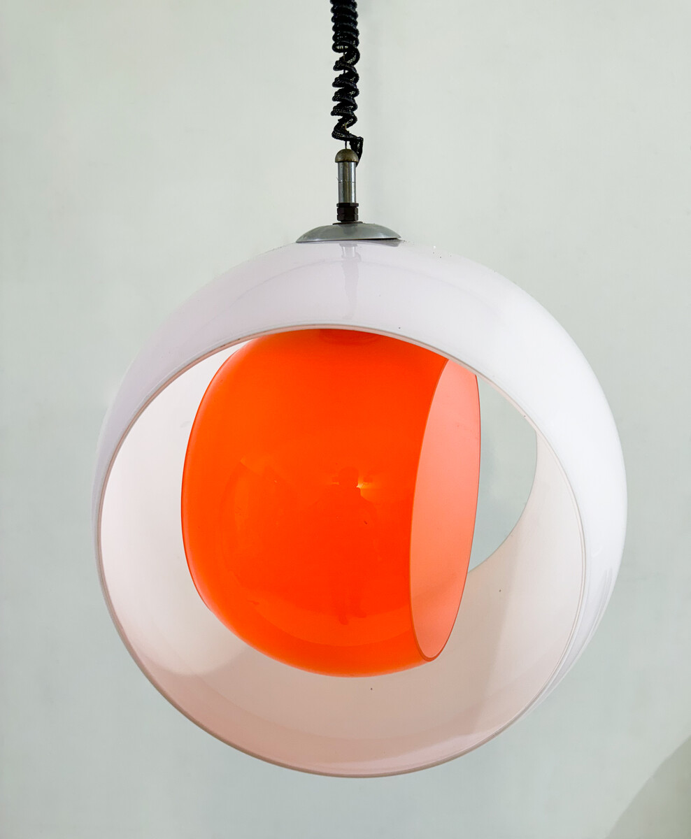 Mid-century Murano Glass White and Orange Suspension model 