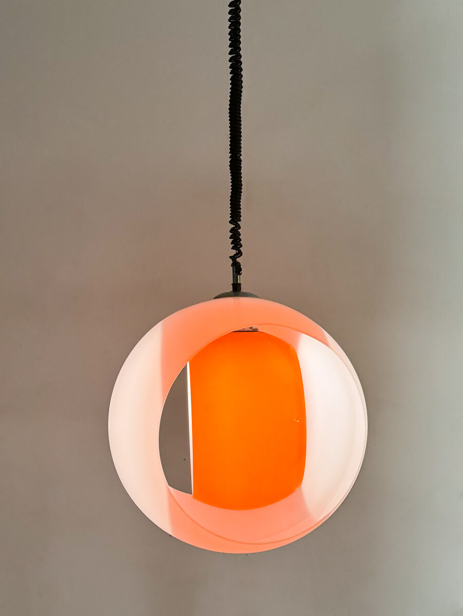 Mid-century Murano Glass White and Orange Suspension model 