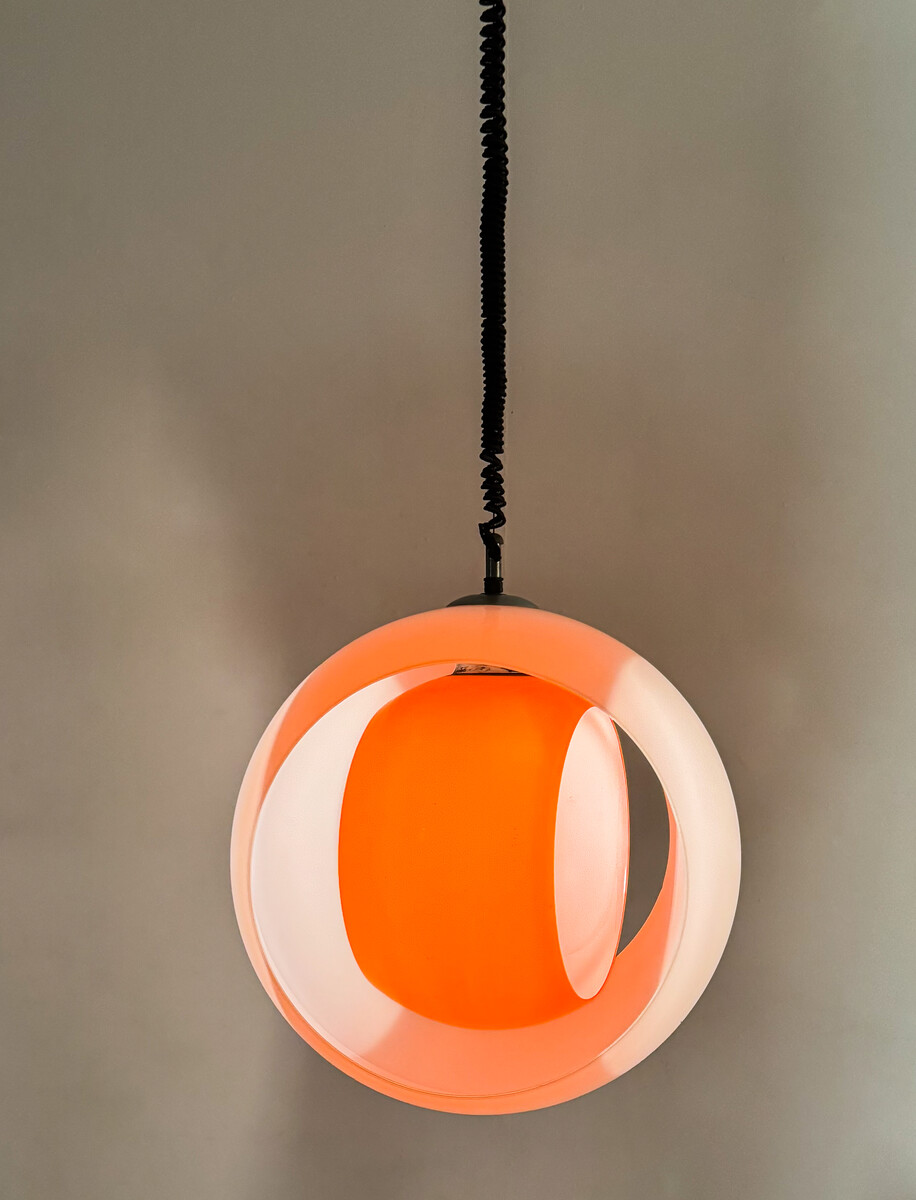 Mid-century Murano Glass White and Orange Suspension model 