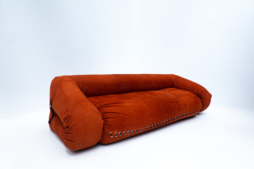 Mid-century Orange three seaters Sofa / Bed model ''Anfibio