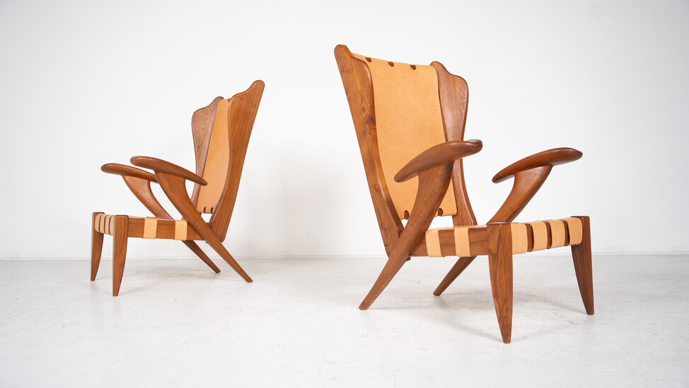 Mid-Century Pair of Highback Armchairs by Guglielmo Pecorini, Italy, 1930s - New Leather