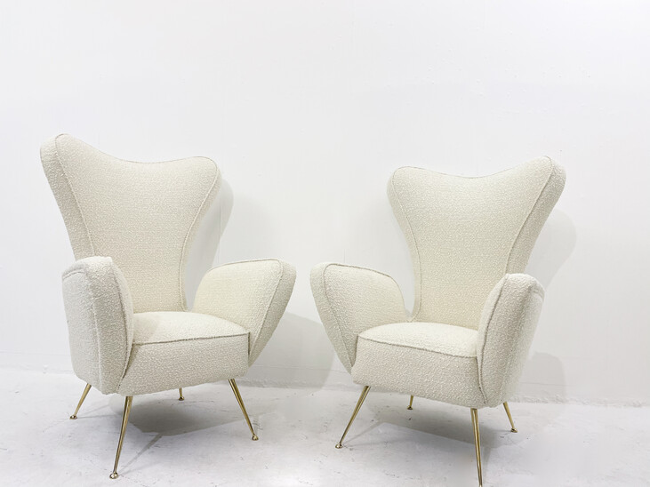 Mid-Century Pair Of Italian High Back Armchairs - Newly Upholstered