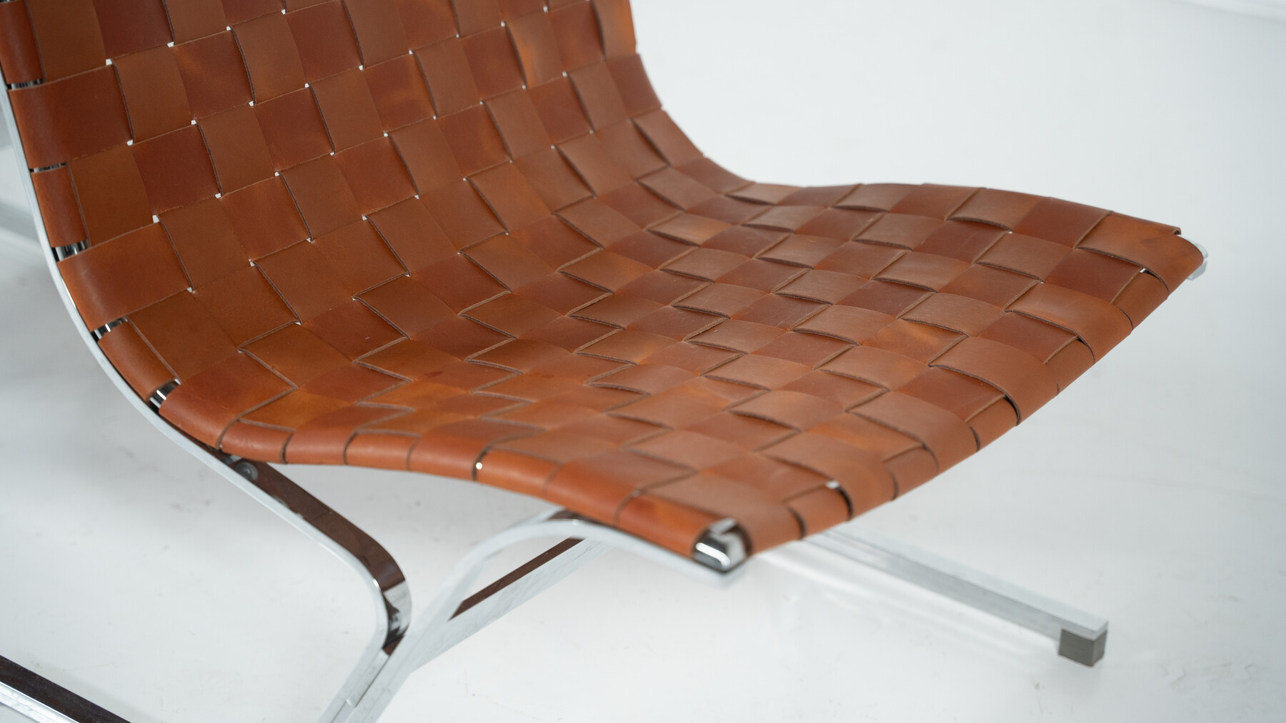 Mid-Century Pair of Lounge Chairs by Ross Littell for ICF, Cognac Leather, Italy, 1970s