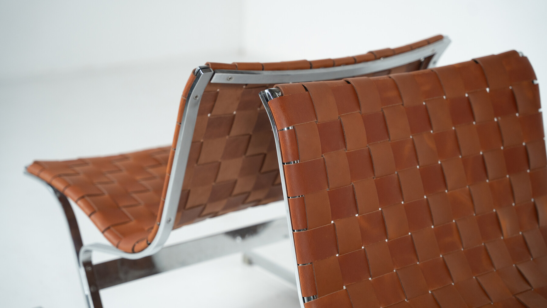 Mid-Century Pair of Lounge Chairs by Ross Littell for ICF, Cognac Leather, Italy, 1970s