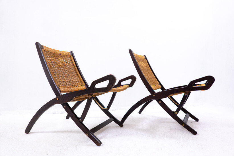 Mid-Century Pair of Ninfea Folding Chairs by Gio Ponti for Reguitti, Italy, 1950s