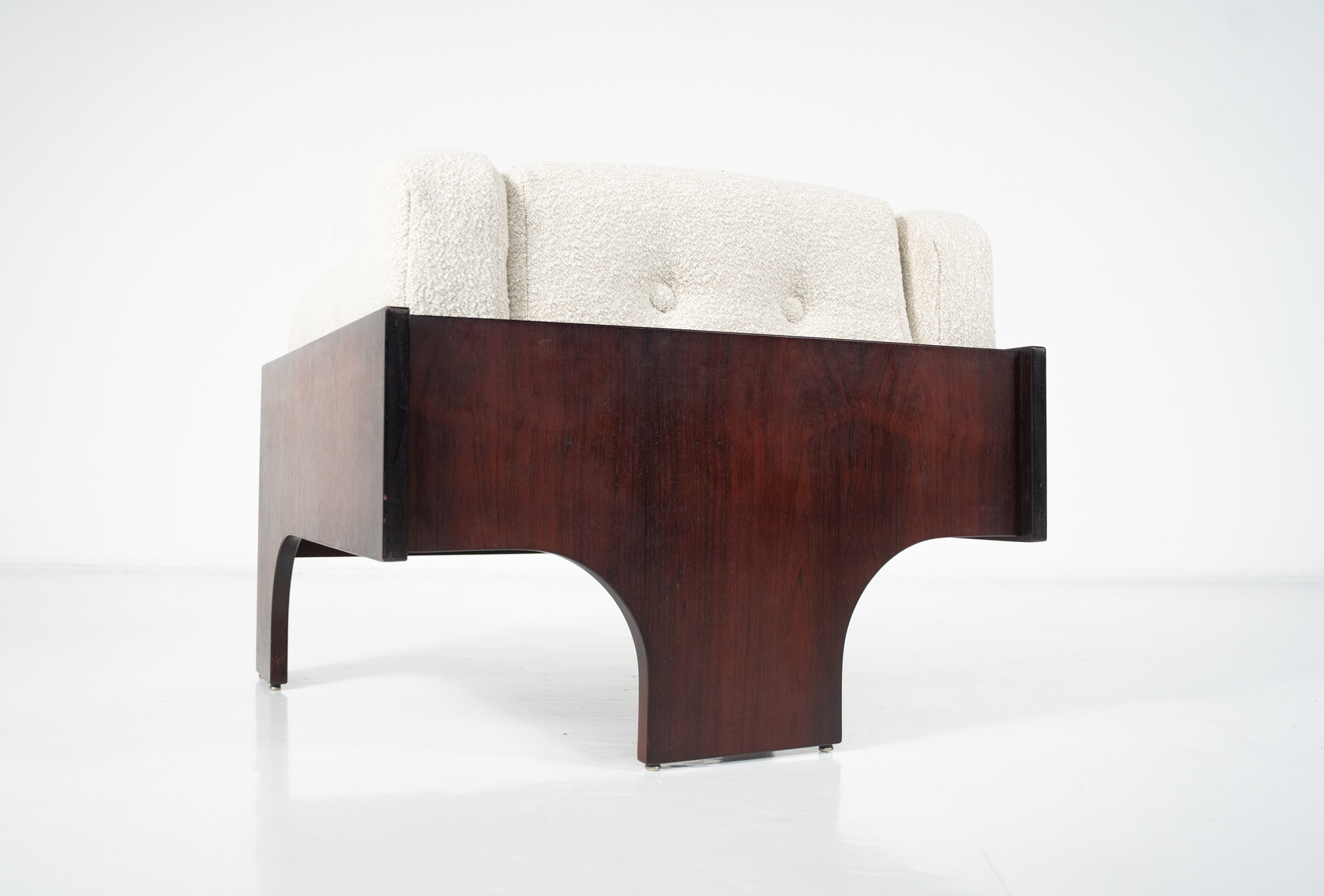 Mid-Century Pair of Oriolo Armchairs by Claudio Salocchi for Sormani Wood and White Fabric - Italy 1960s