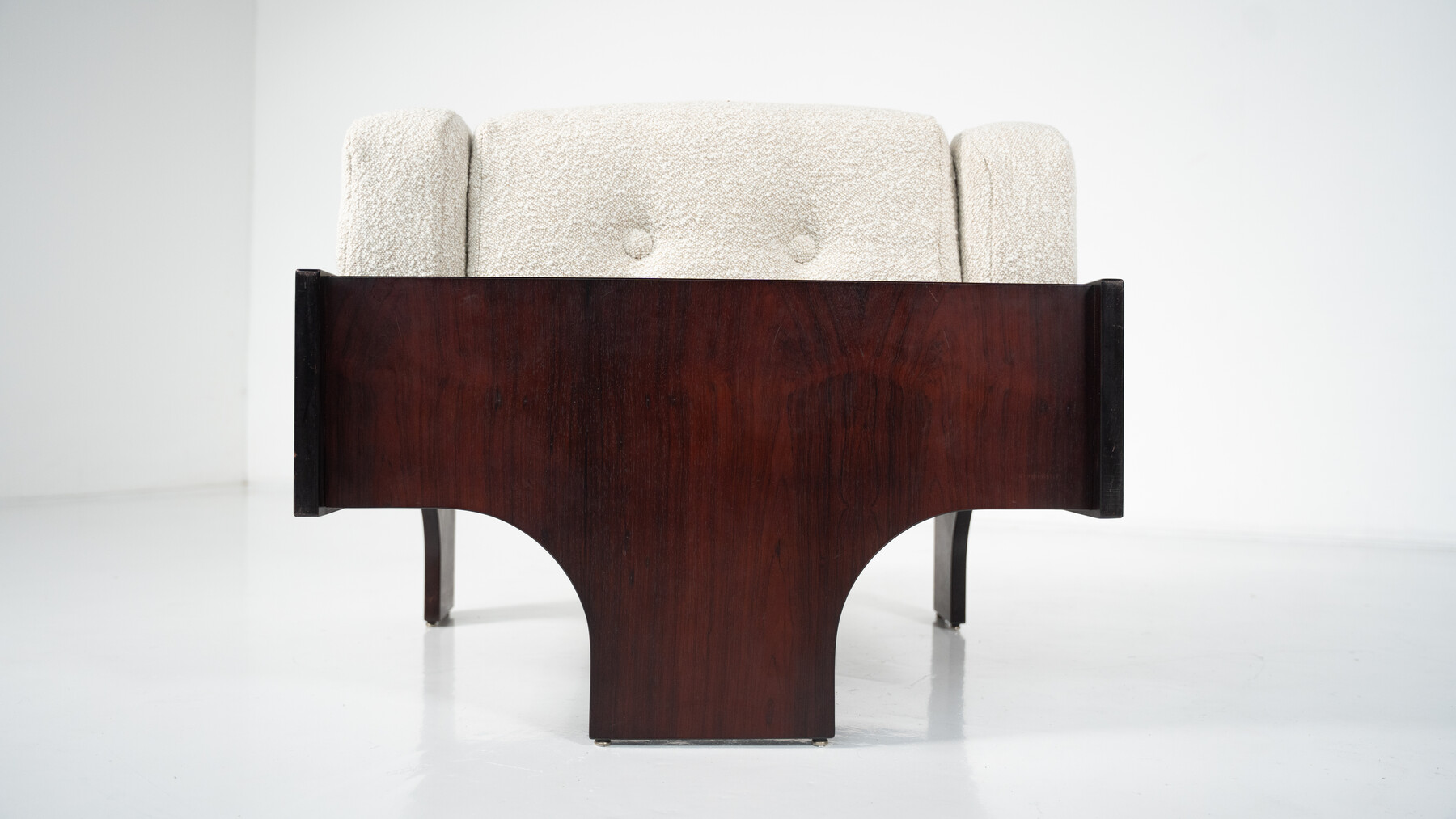Mid-Century Pair of Oriolo Armchairs by Claudio Salocchi for Sormani Wood and White Fabric - Italy 1960s