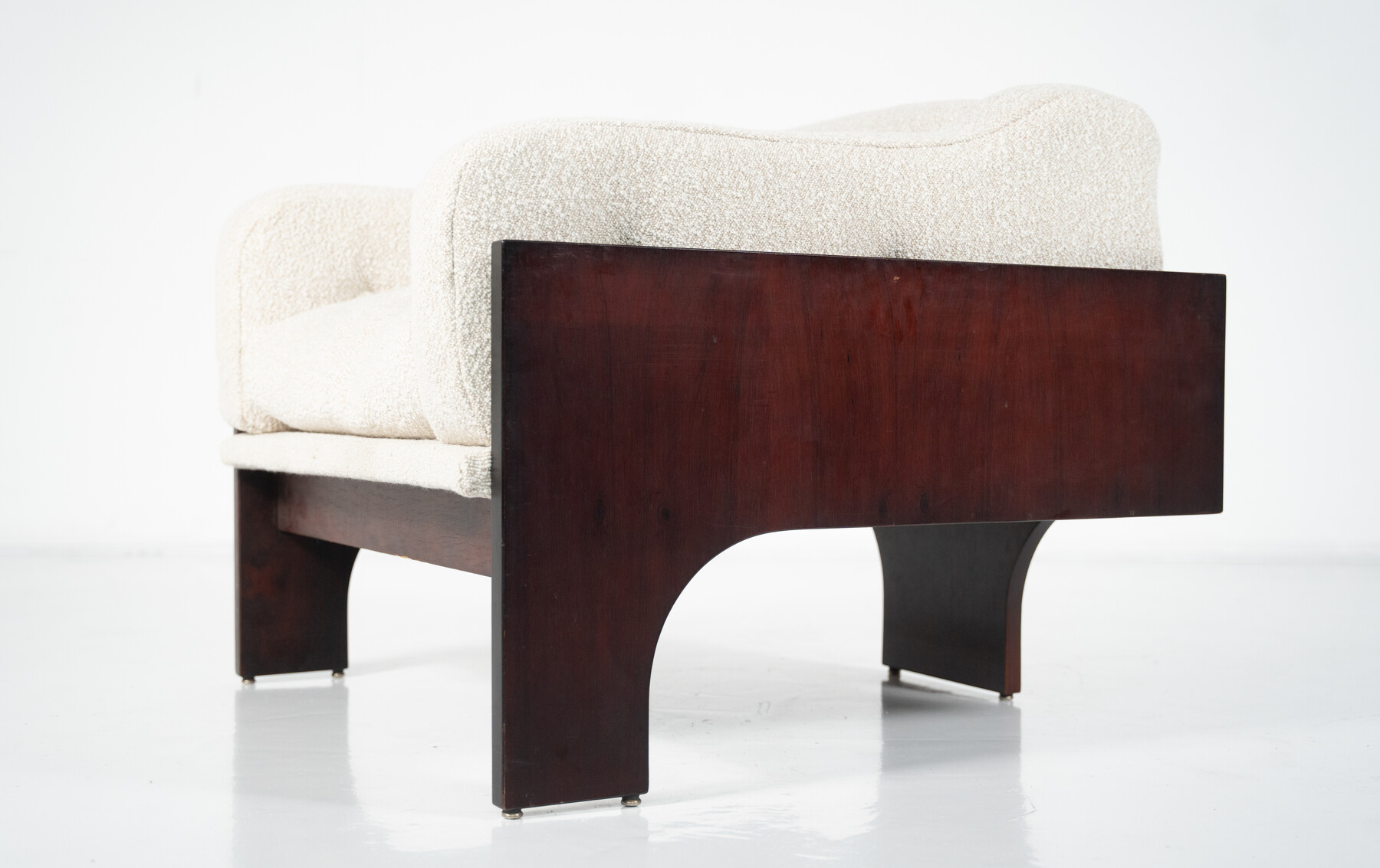 Mid-Century Pair of Oriolo Armchairs by Claudio Salocchi for Sormani Wood and White Fabric - Italy 1960s
