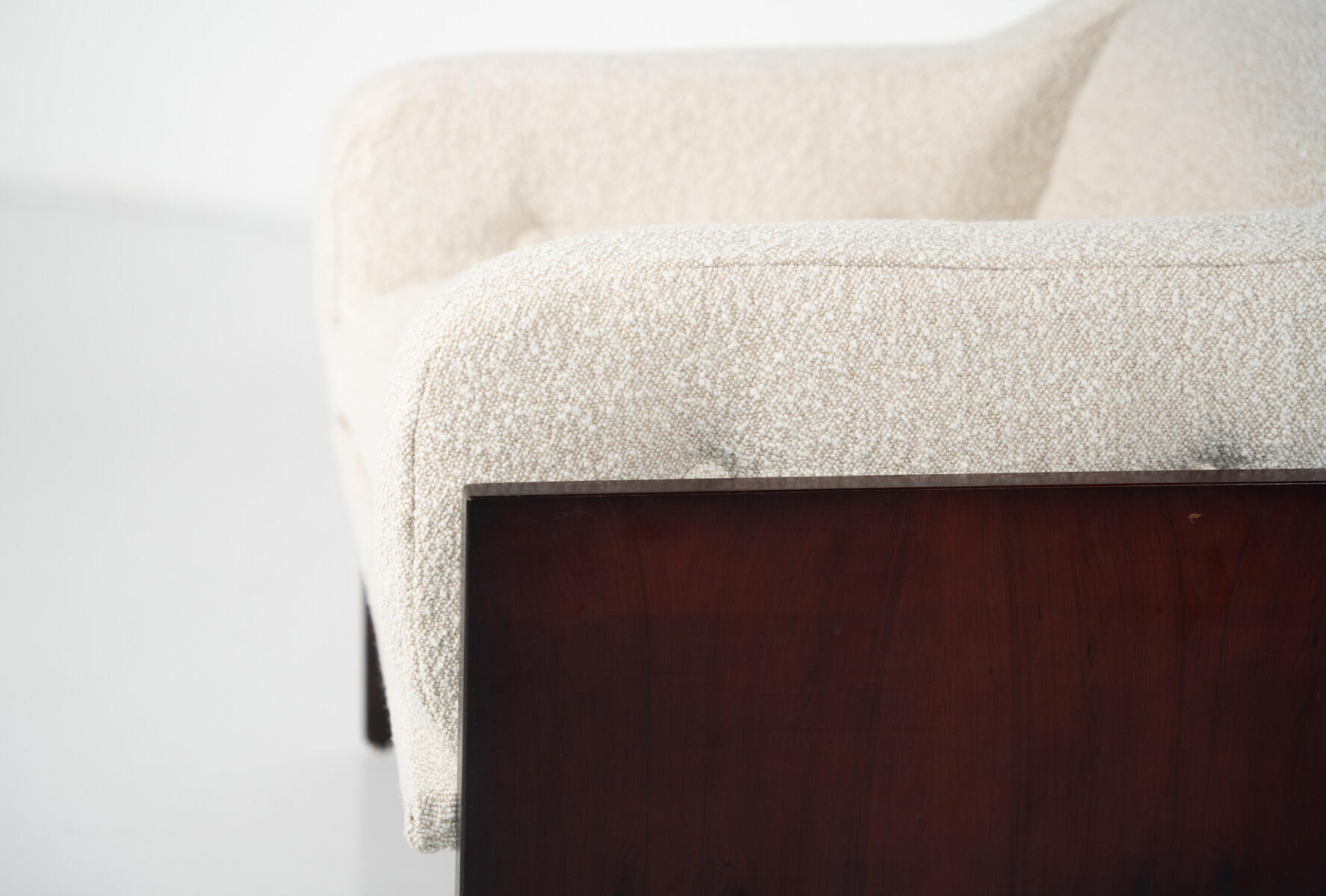 Mid-Century Pair of Oriolo Armchairs by Claudio Salocchi for Sormani Wood and White Fabric - Italy 1960s