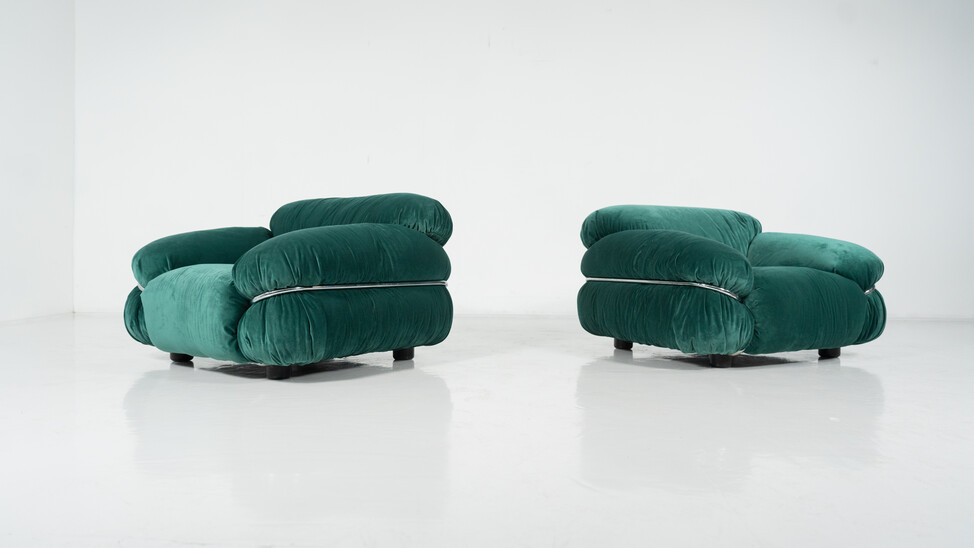 Mid-Century Pair of Sesann Armchairs by Gianfranco Frattini for Cassina, Italy, 1970s