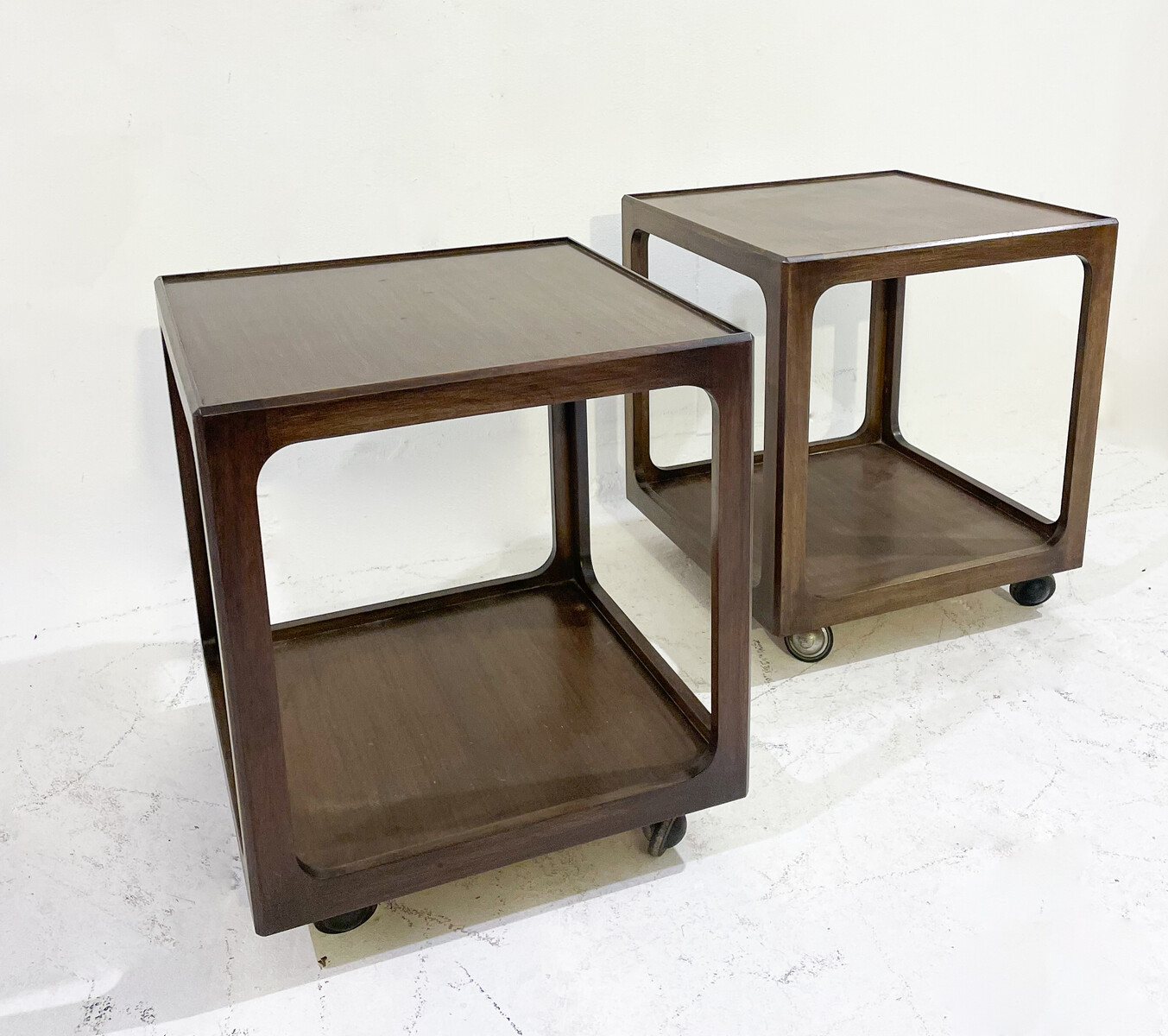 Mid-Century Pair of Side Tables with Wheels, Wood, 1960s