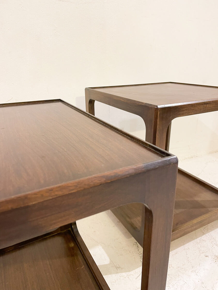 Mid-Century Pair of Side Tables with Wheels, Wood, 1960s